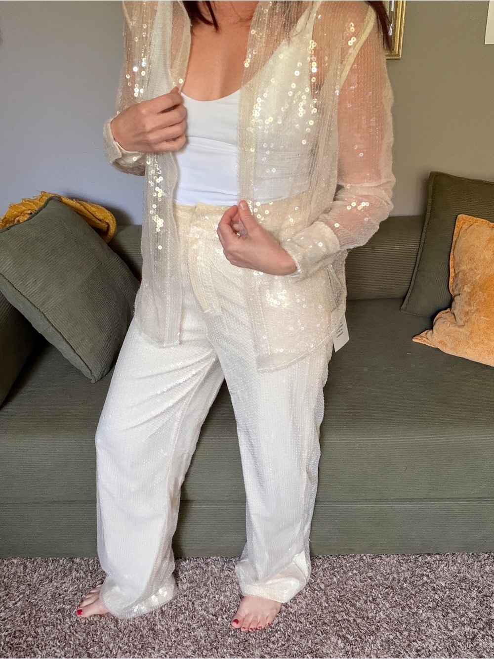 Sequin Ivory see through top